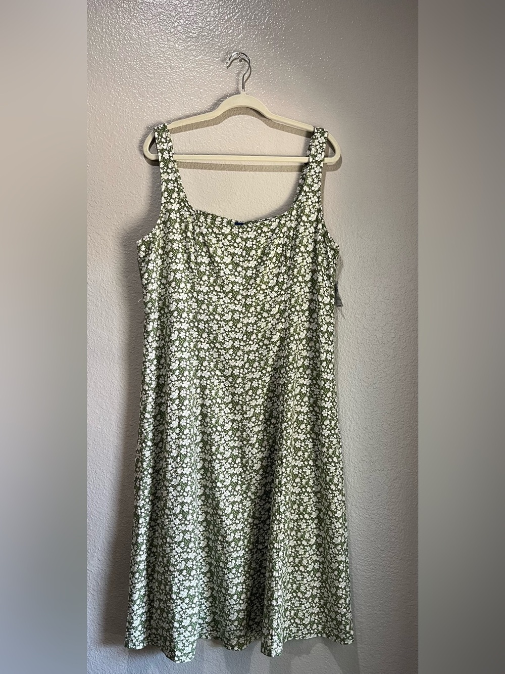 Old Navy Green white Floral Midi Dress Smocked Side Sleeveless Sz XL Boho TC0371